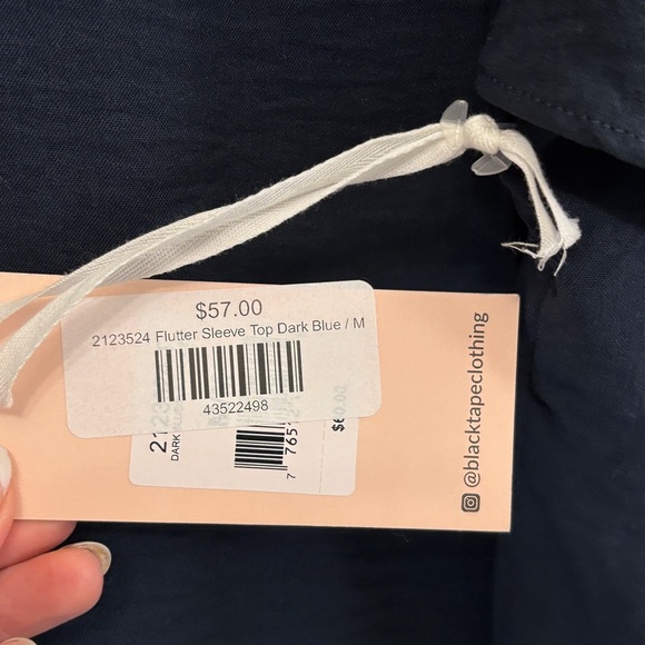 Black Tape Blue Flutter Sleeve Tie Front Blouse - Picture 4 of 5